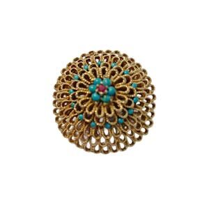 Vintage Gold Filigree Turquoise Bead Brooch Signed Capri